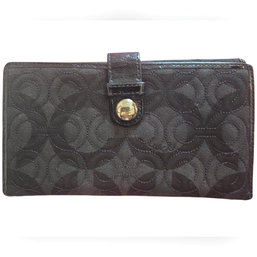 Coach Black Signature Jacquard Continental Wallet